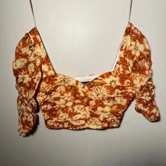 NWOT Zara Geometric Floral Print Cotton Cropped Top S - Picture 4 of 8